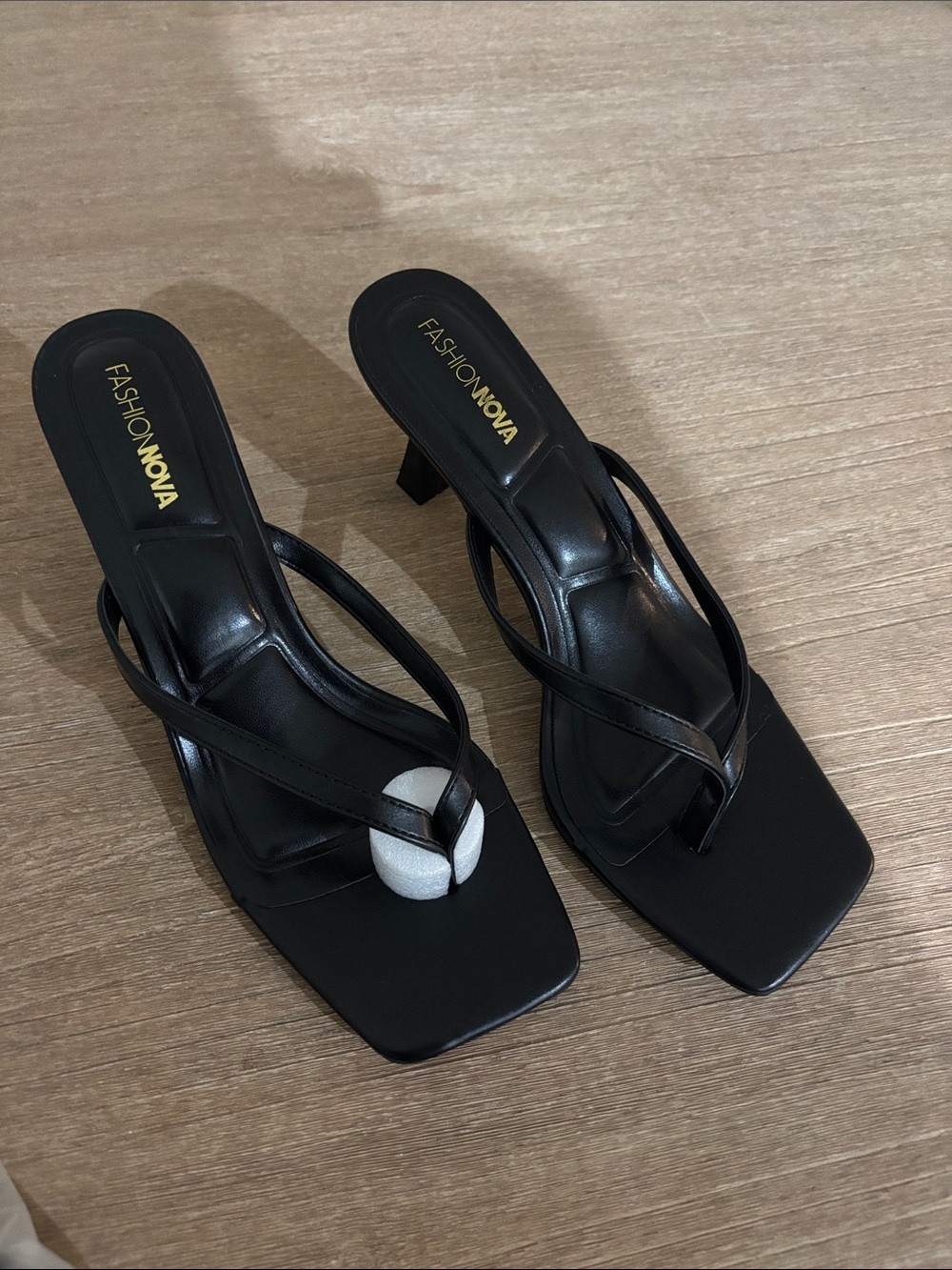Fashion Nova Black Strappy Square-Toe Heeled Sandals with Knotted Accent